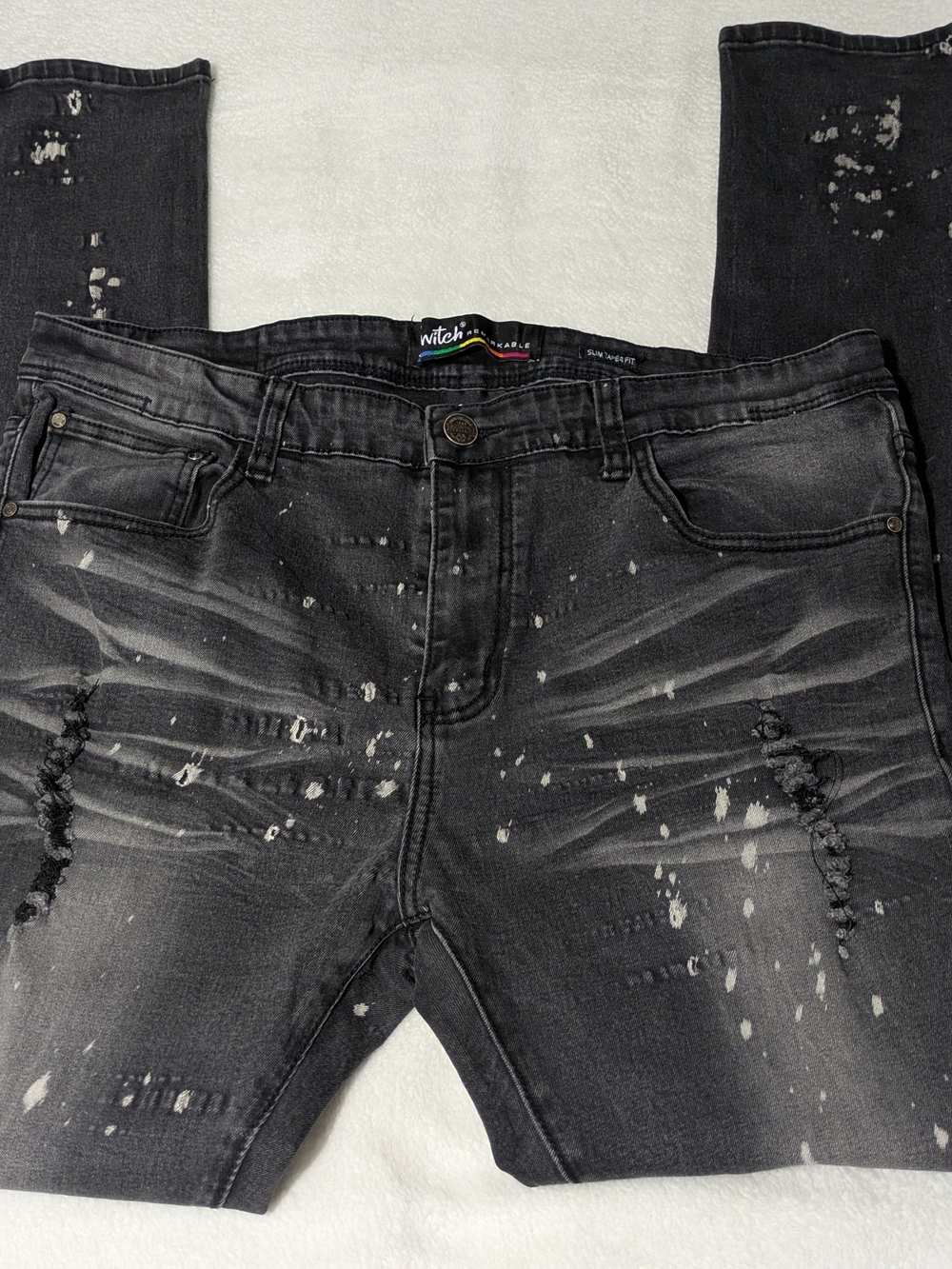 Switch Remarkable Men's Slim Taper Fit Distressed Splatter Jeans Black 38x34